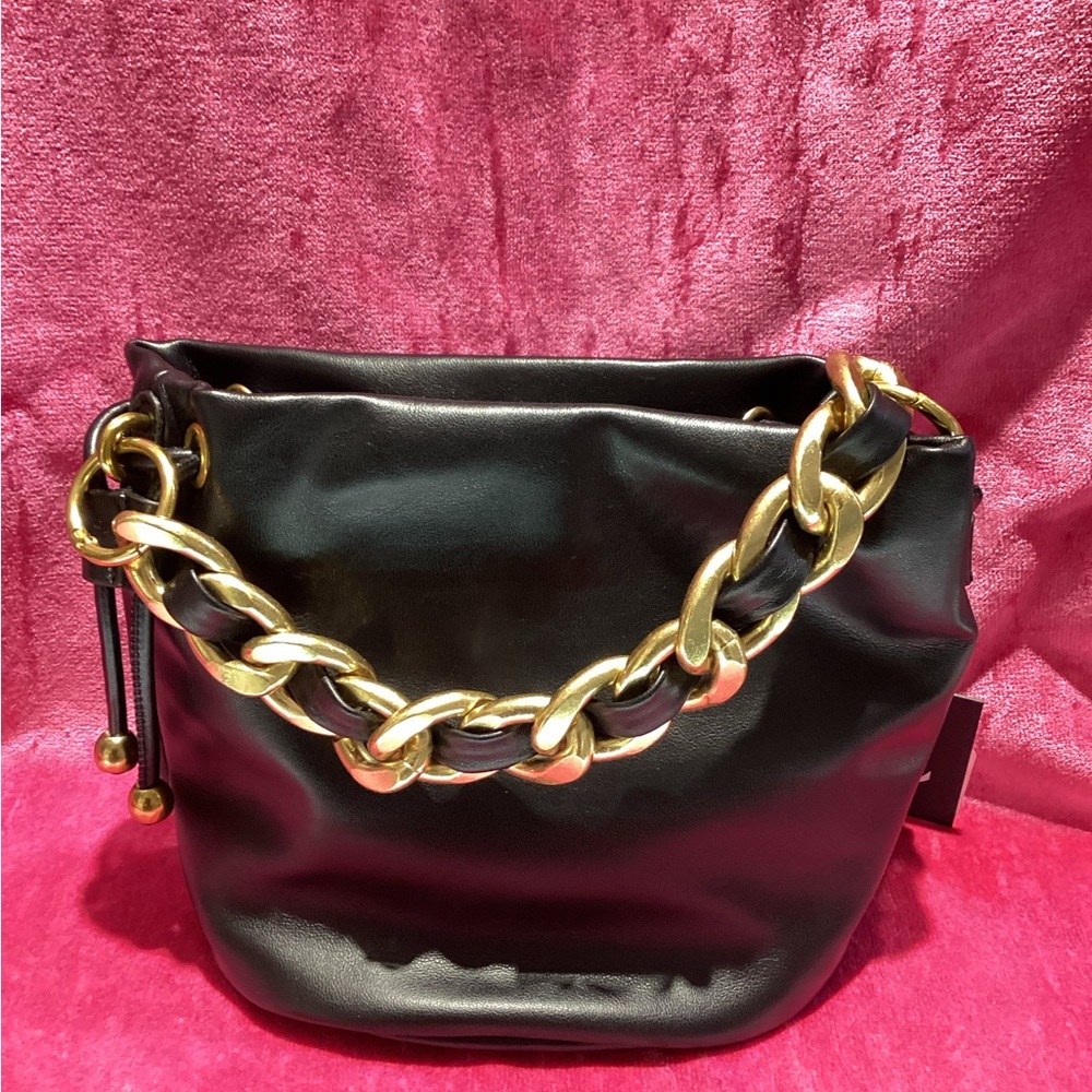 Adama Vegan Leather Chanel Style Chain Straps Elegant Black Chain Shoulder Bag